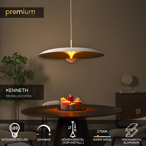 Lucide KENNETH - Pendelleuchten - Ø 80 cm - LED Dim. - 1x22W 2700K - Weiß | Premium - USP